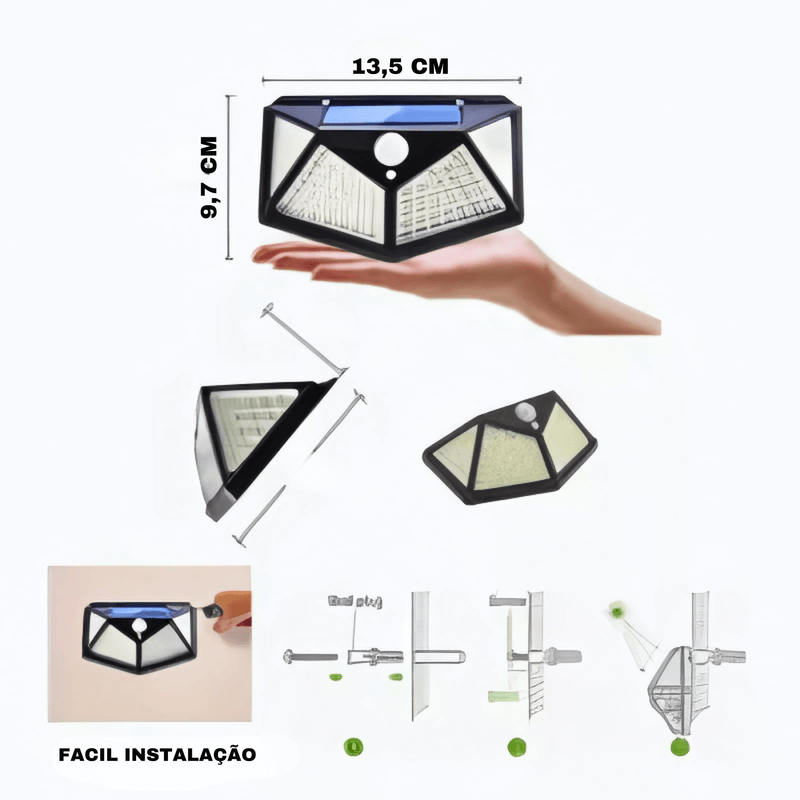 Luminária Solar Sensorizada - 100 LED Pro do Market 24