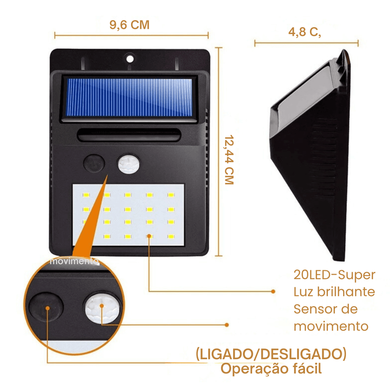 Luminaria Solar com Sensor - 20 Led da Market 24